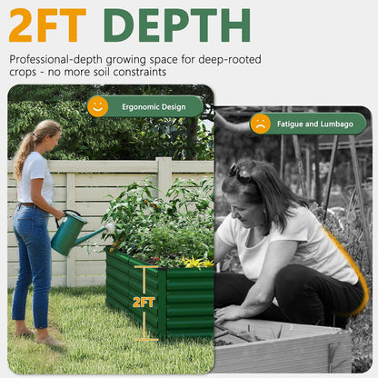 FOOWIN 4pcs 6x3x2ft Galvanized Raised Garden Bed, Planter Raised Garden Boxes Outdoor, Large Metal Raised Beds for Gardening, Garden Bed for Vegetables, Flowers, Herb,269 Gallon Capacity, Green