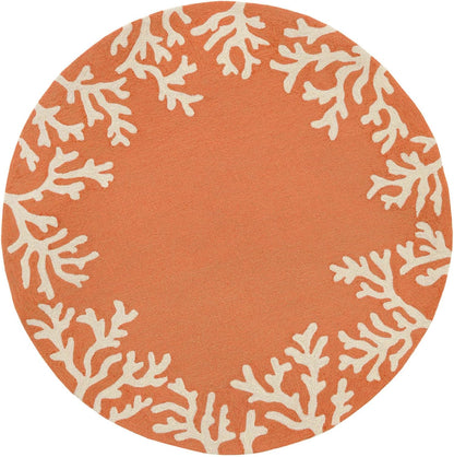 Liora Manne CAPRI Indoor/Outdoor Handmade Synthetic Blend Durable Area Rug - Traditional Border Coastal Beach Accent (Coral Border Coral) (5' Round)