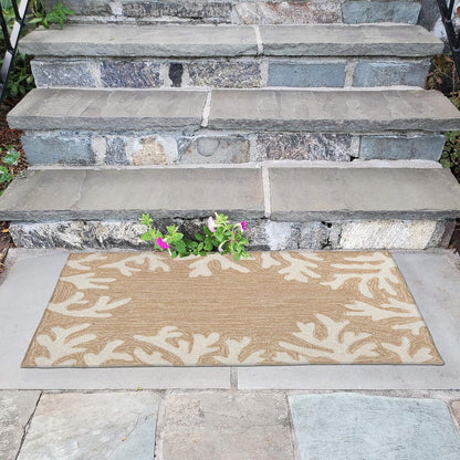 Liora Manne CAPRI Indoor/Outdoor Handmade Synthetic Blend Durable Area Rug - Traditional Border Coastal Beach Accent (Coral Border Neutral) (2'6" x 4')
