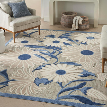 Nourison Home Aloha 108x144 Contemporary Fabric Rug in Blue/Gray Finish