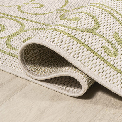 JONATHAN Y SMB106I-9 Charleston Vintage Filigree Textured Weave Indoor Outdoor Area Rug, Coastal,Traditional,Transitional Easy Clean,Bedroom,Kitchen,Backyard,Patio, Non-Shed, Cream/Green, 9 X 12