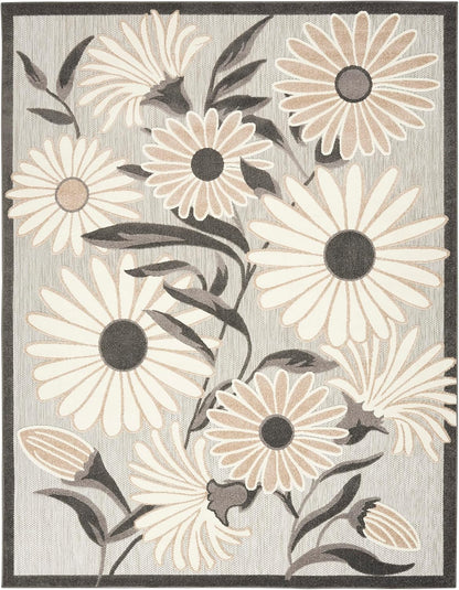 Nourison Home Aloha Indoor-Outdoor Beige 5'3" x 7'5" Area Rug, Easy Cleaning, Non Shedding, Bed Room, Living Room, Dining Room, Kitchen (5x7)