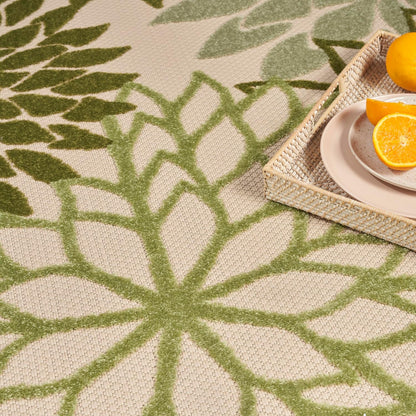 Nourison Home Aloha Tropical Indoor/Outdoor Ivory Green 6' x 9' Area Rug, Easy Cleaning, Non Shedding, Bed Room, Living Room, Dining Room, Backyard, Deck, Patio (6x9)