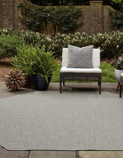 Unique Loom Collection Casual Transitional Solid Heathered Indoor/Outdoor Flatweave Area Rug (7' 10" Octagon, Light Gray/Ivory)