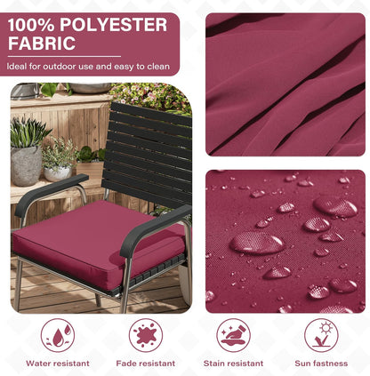 Patio Chair Cushions 17 X 16 X 3 Inch Waterproof Outdoor Seat Cushions for Patio Furniture, Outdoor Sofa Couch Pads with Ties & Handle, Set of 2, Fuchsiared