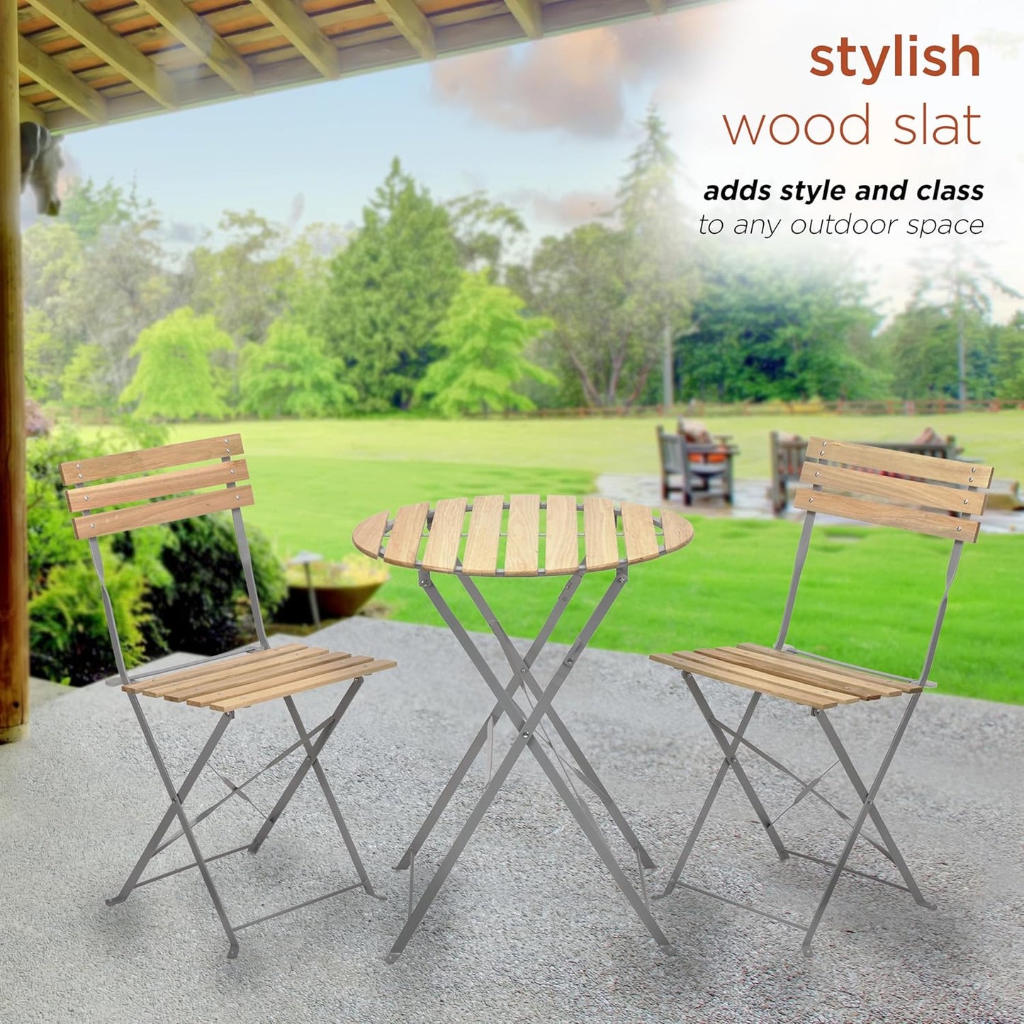 Alpine Corporation 3-Piece Wood Slat and Metal Bistro Set