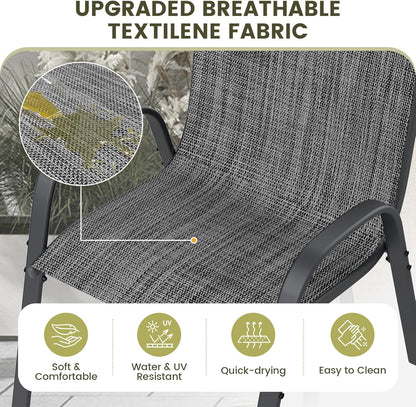 UDPATIO Patio Chairs Set of 8, Stackable Outdoor Dining Chairs with High Back, Breathable Textilene Fabric Outdoor Chair All Weather, 350LBS Capacity for Garden, Backyard (Dark Grey)