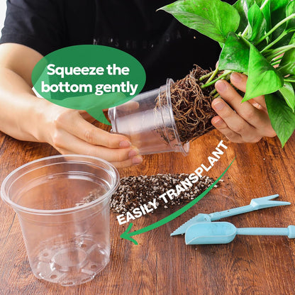 50 Packs 4 Inch Reinforced Clear Nursery Pots with Drainage Hole, Transparent Variety Pack Plastic Plant Pot Seedling Planter Seed Starter Flower