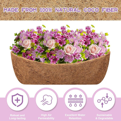 Riare 4 Pack 36 Inch Trough Coir Liners for Planters, Pre-Formed Coconut Coir Replacement Natural Coco Fiber Window Box Liners for Wall Planter, Window Basket Deck Railing Planter