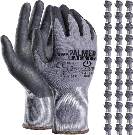 ATERET Work Gloves 12 Pairs Micro-Foam Nitrile Coated Safety Gloves, Seamless Knit Nylon Gloves Home Improvement General Use