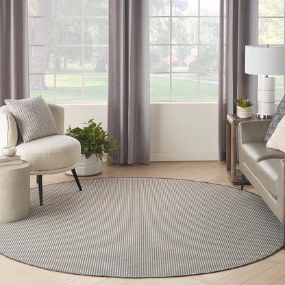 Nourison Home Courtyard Indoor/Outdoor Ivory/Charcoal 6' x Round Area Rug, Easy Cleaning, Non Shedding, Bed Room, Living Room, Dining Room, Backyard, Deck, Patio (6 Round)