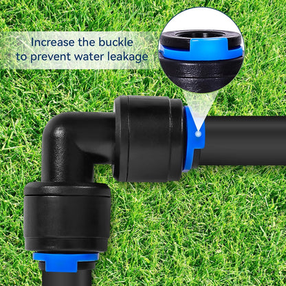 40 Pack 1/4" Universal 90 Degree Elbow Fitting, Quick Connect Universal Drip Irrigation Tubing Coupling Valve, Connector Locking Fitting for Sprinkler or Drip Irrigation System
