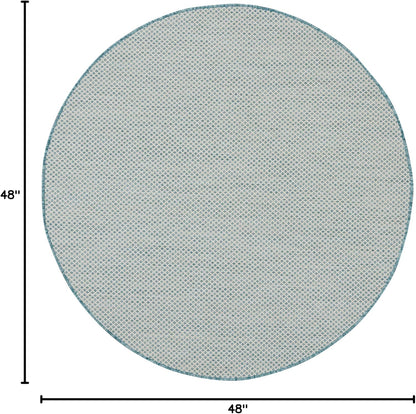 Nourison Home Courtyard Indoor/Outdoor Ivory/Aqua 4' x Round Area Rug, Easy Cleaning, Non Shedding, Bed Room, Living Room, Dining Room, Backyard, Deck, Patio (4 Round)