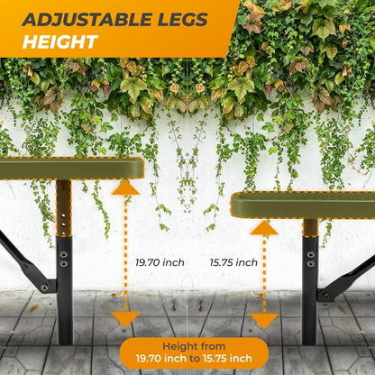 Heavy-Duty Outdoor Metal Bench, Thermoplastic-Coated, Inground, Weatherproof, Commercial-Grade for Parks, Gardens, Patios, Stores & More (8 Ft - Inground, Green)