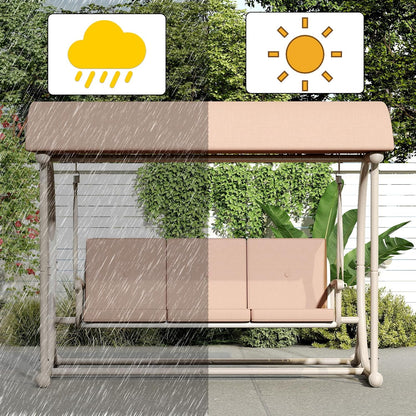 Patio Swing with Canopy, Outdoor Swinging with Stand, Backyard Swings for Adults, 2 in 1 Porch Swing Bed, Outdoor Patio Swings,Yard Heavy Duty Covered Patio Swing, Khaki