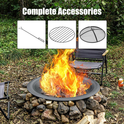 35 inch Steel Fire Pit Bowl for DIY or Replacement Existing Fire Pits, Wood Burning Fire Pit Bowl with Spark Screen &Fire Poker, Fireplace for Backyard, Porch, Deck, Camping, BBQ(Smooth)