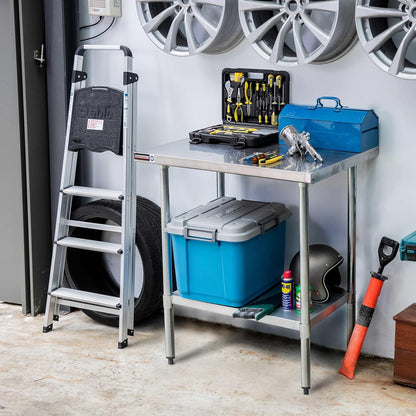DuraSteel Food Prep Stainless Steel Table - 30 x 30 Inch Commercial Metal Workbench with Adjustable Under Shelf - NSF Certified - for Restaurant, Warehouse, Home, Kitchen, Garage