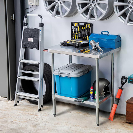 DuraSteel Food Prep Stainless Steel Table - 30 x 30 Inch Commercial Metal Workbench with Adjustable Under Shelf - NSF Certified - for Restaurant, Warehouse, Home, Kitchen, Garage