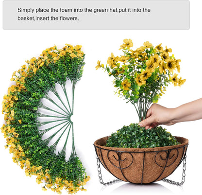 Artificial Fake Fall Hanging Mums Plants Flowers Basket for Outdoor, Autumn Faux Silk Yellow Daisy in Hang Planter Look Real UV Resistant for Porch Home Patio Balcony Yard Decor