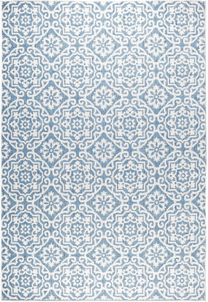 Nicole Miller New York Patio Country Julia Transitional Geometric Indoor/Outdoor Area Rug, Blue/Grey, 9'2"x12'5"