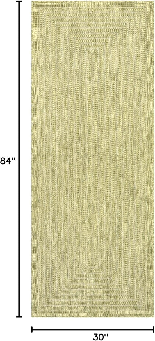 Adiva Rugs Outdoor Indoor Area Rug, Weather Resistant, Easy to Clean, Stain Resistant Floor Mat for Dining Room, Backyard, Deck, Patio (Olive Weiss, 2'6" x 7')