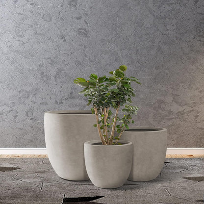 Kante 18",14",10" Dia Concrete Round Planters (Set of 3), Outdoor Indoor Large Planter Pots with Drainage Hole and Rubber Plug for Home Patio Garden, Buff Concrete