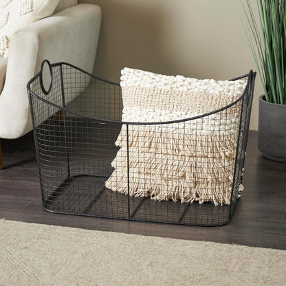 Deco 79 Metal Decorative and Functional Storage Basket Deep Basket Organizer with Round Handles, Basket for Storage 20" x 18" x 20", Black