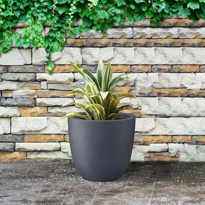 Kante 14 Inch Dia Round Concrete Planter, Indoor Outdoor Large Plant Pot with Drainage Hole and Rubber Plug for Home Patio Garden, Charcoal