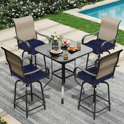 Aoodor 19" x 19" x 5" Tufted Outdoor Chair Cushions, Water Resistant & Fade Resistant Polyester Dining Chair Pads with 2 Straps for Patio Furniture, Set of 4