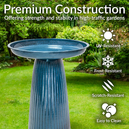 Sunnydaze Gleeful Garden Metal Bird Bath for Outdoors - Large Decorative Iron Birdbath - 23-Inch - Blue Glaze
