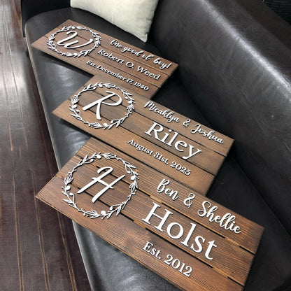 Personalized Wooden Monogram Family Sign with Couples Names, Custom Name Sign, Unique Wedding Gift for Couples, Rustic Established Date Plaque, Gifts for Wife