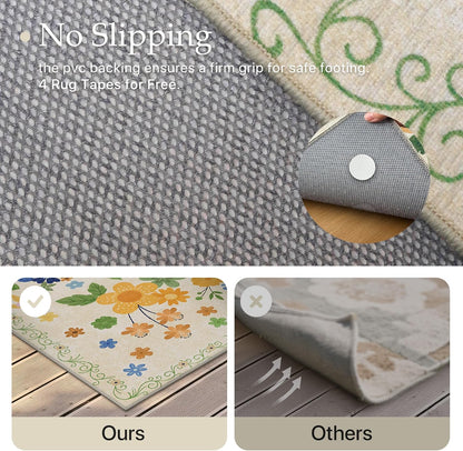 GENIMO Indoor Outdoor Area Rug 2' X 10' Waterproof, Washable Door Mat Non Shedding, Easy Cleaning Floral Outdoor Carpet for Patio, Entryway, Porch, Bathroom, Living Room, Bedroom, Backyard
