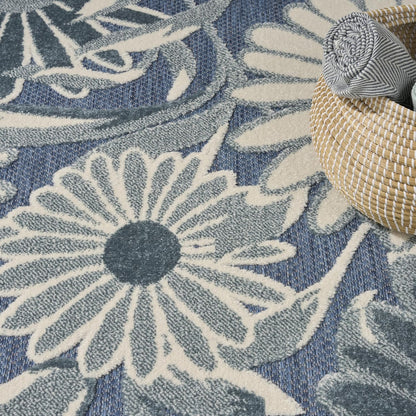 Nourison Aloha Blue 9' x 12' Area Rug - Easy Clean, Non Shedding, Bed Room, Living Room, Dining Room, Kitchen (9' x 12')