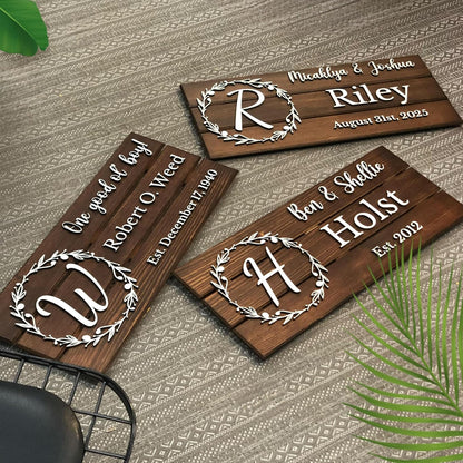 Personalized Wooden Monogram Family Sign with Couples Names, Custom Name Sign, Unique Wedding Gift for Couples, Rustic Established Date Plaque, Gifts for Wife