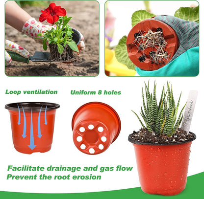 TDHDIKE 4" Small Plastic Plant Nursery Pot/Pots (100pcs) Seedlings Flower Plant Container Seed Starting Pots , Come with 100pcs Plant Labels
