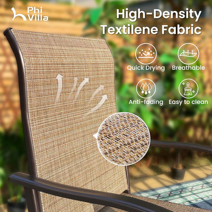 PHI VILLA 3 PCS Patio Swivel Bar Sets Textilene High Bistro Sets with 2 Outdoor Bar Stools and 1 Square Bar Table, Brown