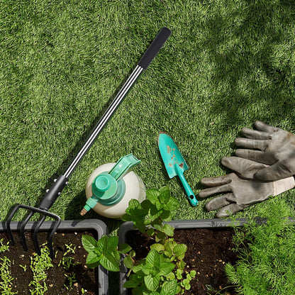 Long Hand Cultivator, Carbon Steel & Stainless Steel Tiller Cultivator, Garden Cultivator with Telescopic Handle and Soft Handle Cover, Hand Tiller for Digging Loosening Weeding