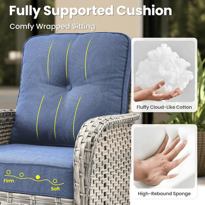 ovios 8 Pieces Patio Furniture Set Outdoor Sectional Sofa Couch with Rocking Swivel Chairs Deep Seat Chaise Comfy Cushions, Modern Modular Wicker Rattan Conversation Set, Denim Blue