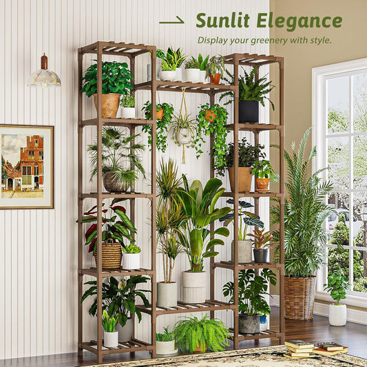 Plant Stand Indoor Outdoor 62.2“ Tall Plant Shelf Large Tiered Flower Stands for Multiple Display Wood Hanging Planter Holder for Living Room Garden Balcony Patio Decor