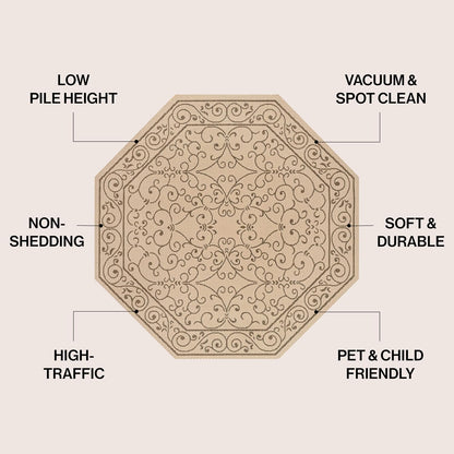 JONATHAN Y SMB106A-5TGN Charleston Vintage Filigree Textured Weave Beige/Brown 5' Octagon Indoor/Outdoor Area Rug, Non-Shedding, Stain Resistant,Fade Resistant, Easy-Cleaning for Backyard Patio, Porch