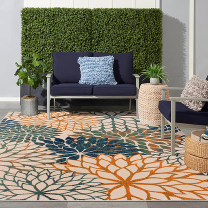 Nourison Home Aloha Indoor/Outdoor Blue Green 9' x 12' Area Rug, Easy Cleaning, Non Shedding, Bed Room, Living Room, Dining Room, Backyard, Deck, Patio (9x12)