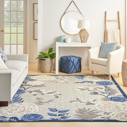 Nourison Home Aloha Indoor/Outdoor Blue/Grey 7'10" x 10'6" AreaRug, EasyCleaning, Non Shedding, Bed Room, Living Room, Dining Room, Kitchen (8x11)