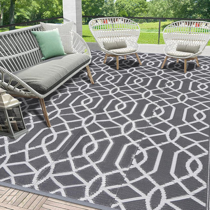 HEBE Outdoor Rug Waterproof 8x10, Reversible Plastic Straw Rug RV Camping Rug, Indoor Outdoor Patio Mat Clearance, Outside Carpet for Porch,Deck,Camper,Balcony,Backyard,Picnic