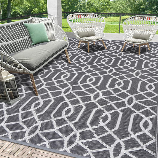 HEBE Outdoor Rug Waterproof 8x10, Reversible Plastic Straw Rug RV Camping Rug, Indoor Outdoor Patio Mat Clearance, Outside Carpet for Porch,Deck,Camper,Balcony,Backyard,Picnic