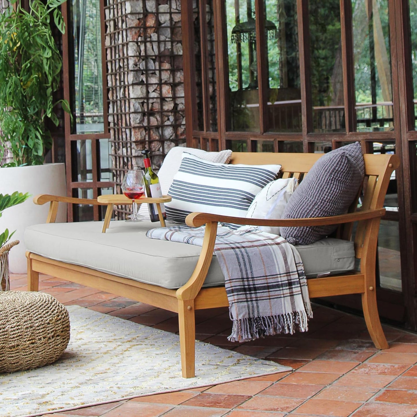 Cambridge Casual Robin Teak Wood Outdoor Sofa Daybed with Oyster Cushion