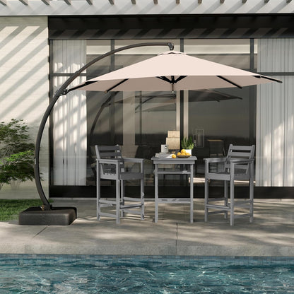 3-Piece Outdoor Bar Set with Beige 11FT Cantilever Umbrella, HDPE Tall Balcony Adirondack Chairs and Table, Outdoor Bar Stools for Patio (Grey)