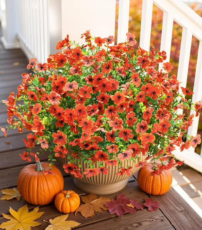 Artificial Flowers for Outdoor Indoor Garden Home Decoration, Faux Flower Daisy with Eucalyptus Leaves Fake Plants Greenery Boxwood Porch Patio, 12 Bundles Orange