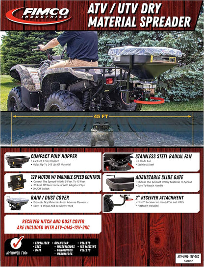 FIMCO 5302957 (ATV-DMS-12V-2RC) 2.2 cu ft ATV/UTV Dry Material Spreader with 2" Receiver Mount & Rain Cover Bundle with DU-Most Heavy-Duty Walnut Hand Scrub & Cleaner, 16 oz