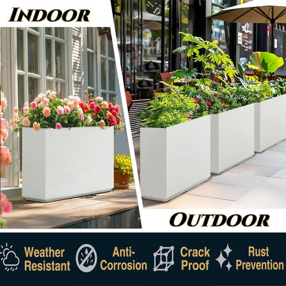 Metallic Heavy Outdoor Planter Box, Span Plant Container, Long and Tall Divider Flower Pot, 30Lx10Wx24H, White, No Assembly 30.8 Pounds