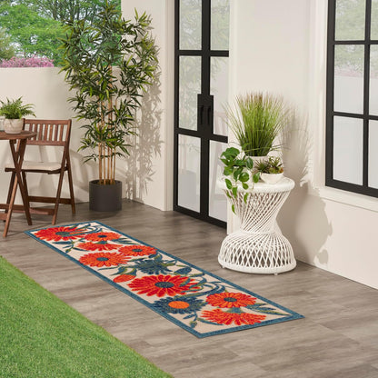 Nourison Home Aloha Indoor/Outdoor Ivory Multicolor 2' x 6' Area Rug, Easy Cleaning, Non-Shedding, Bed Room, Living Room, Dining Room, Backyard, Deck, Patio (2x6)